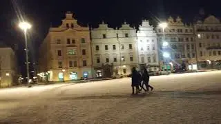 Czech republic city of Plzen main square winter time 2021