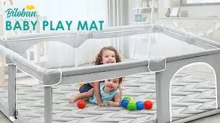Biloban Muslin Play Mat Playpen Mat - Large Padded Foam Tummy Time Activity Mat for Infant & Toddler