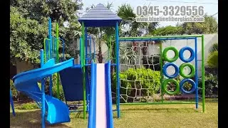Metal Playset Swing Spiral Slide Monkey and Climbers | Blue Line Fiberglass Karachi Pakistan
