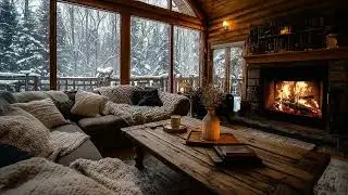 Peaceful Fireplace & Soft Piano | Falling Snow Ambience for Relax and Sleep