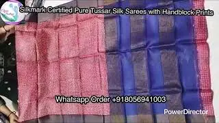 Pure Tussar Silk Sarees - Block Printed - Silkmark Certified 
