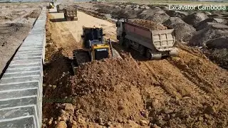 Excellent Techniques Operator Use Strong Power New Dozer Pushing Dirt And Sand & Building New Road