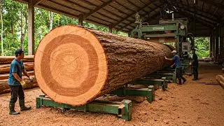The real amazing Indonesian sawmill...Cutting a massive valuable teak log into valuable planks