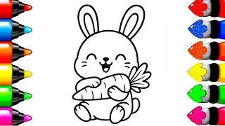 How to draw cute baby rabbit and his carrot drawing colouring for kids and toddler #drawing 
