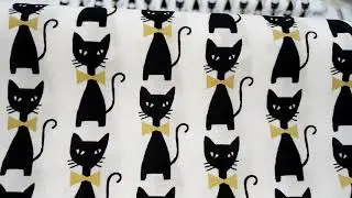 Robert Kaufman Sevenberry white cat cotton fabric with metallic gold embellishment - modes4u -