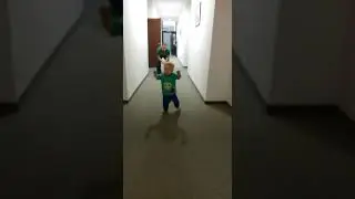 Lucas practices his walking in Lithuania