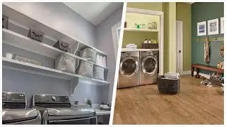 75 Medium Tone Wood Floor Laundry Room With Open Cabinets Design Ideas You'll Love 🔴