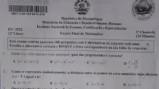 RESOLUÇÃO DE EXAME FINAL DE MATEMÁTICA 1ª CHAMADA 2022, PARTE 1.