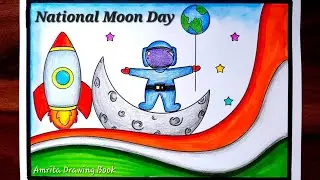 National Moon Day Drawing easy |Moon Day Poster Drawing |How to Draw Moon Day |Chandra Dinam drawing