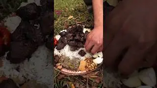 Amazing beef grill (kebab) with rice : ASMR forest cooking
