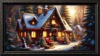 Nostalgic Christmas House &bull; Snowfall &bull; Cozy Holiday Lights -4K TV Frame Art