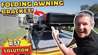 Our Folding 270 degree Awning Bracket solution to a side opening RTT on a Kings Tub Rack!!