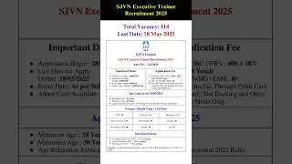 SJVN Executive Trainee Recruitment 2025 #sarkarinaukri #sarkarijob #jobnews