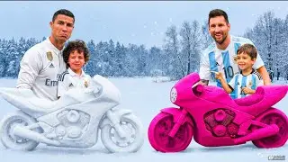 Ronaldo vs Messi Bike Race 🧊🍉 | Ice Bike vs Dragon Fruit Bike | Hulk Joins the Race! 💥