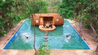 Build Creative a House Inside A Tree Trunk With Big Swimming Pool  In The Forest