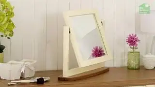 Cream Painted Rustic Vanity Mirror with Oak Base