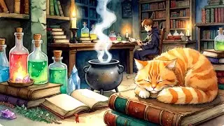 Night at the Alchemist's Study 🐈 Dark Academia Music & Cat Purring Ambience