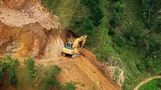 Most Dangerous Mountain Road Construction Ever! Excavator in Action