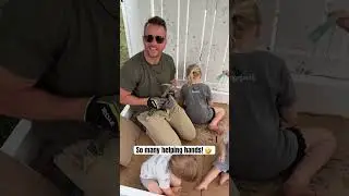 Every project is a family project! 😳 #triplets #dad #mom #cute