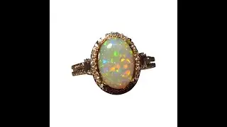 Coober Pedy Crystal Opal and Diamond Ring 14k Gold - 6253 | FlashOpal