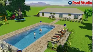 Simple Pool and Patio with tons of Green Grass and Lawn Space - 3D Pool Render & Design