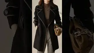 Women Autumn Winter Elegant Wool Coat With Belt Solid Color Long Sleeve Chic Jacket Overcoat Vintage