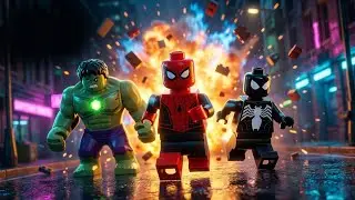 LOGO WAR: Spider vs Hulk vs Venom (LEGO-Style) &mdash; Part 1 | Neon City Battle