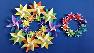 折り紙 星のリース 折り方 作り方 Origami Star wreath tutorial（niceno1）