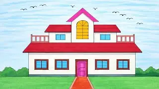 How to draw a house step by step/ house drawing with colour/ house drawing for beginners/ draw house