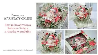 Kartka z rozetką Radosne Święta Boże Narodzenie Olga Bielska Warsztaty Artystyczne Scrapbooking