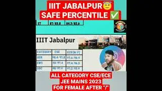 IIIT jabalpur safe percentile for cse & ece 🔴😇✅ #jee #cutoff #percentile #shorts #iiit #cse #ece #yt