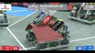 VEX Worlds 2016 - VRC High School - Science - Qual 23 (585A 4000) 190 vs 179 (699Z 7972B)