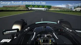 George Russell tests the mercedes W14 at silverstone