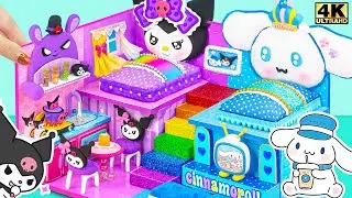 Make Mini Sanrio House with Kuromi Bedroom, Cinnamoroll Room & Rainbow Stair 🌈 DIY Miniature House