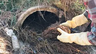 Blocked Culvert Drain Removal Debris, Mud, Leaves Stuck In Drain