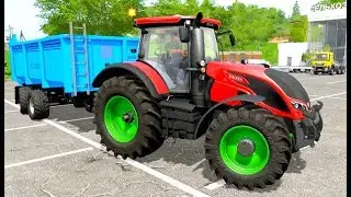 Trator vermelho com reboque para se conduzir. Jogo de simulador de trator - GAME TRACTOR SIMULATOR