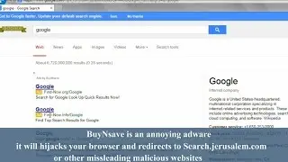 How to remove BuyNSave virus and search.jerusalem.com redirect