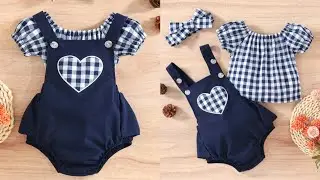 Baby Gingham Top With Overall Heart Bodysuit Cutting and Stitching | Baby Overall Bodysuit Dress