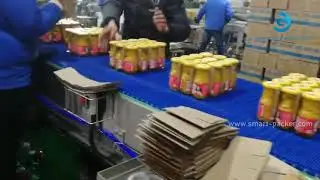 Automatic fruit bottle jar 12 bottles dropping type cartoning machine encasing line packing equipmen