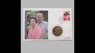 2007 HM QEII Diamond Wedding Anniversary $1 Dollar IOM Coin Cover - Isle of Man First Day Cover Pink