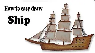 How to draw sailing ship. Step by step(easy draw)