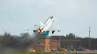 Fighter jet lands before runway