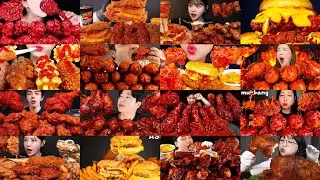 2× SPEED EATING SOUND | NUCLEAR SPICY FRIED CHICKEN, FIRE BURGER & CORN DOG MUKBANG | ASMR RED FOOD