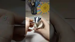 Cute badger handmade sculpture / Hand painted animal /Clay art / Clay idea