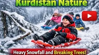 Heavy Snowfall in Kurdistan 🌨️ | Stunning Winter Nature, Fallen Trees & Kids Snow Sliding