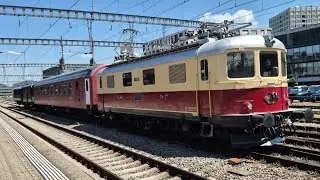 TEECL Re 4/4 I mit SRm, F und C abfahrt in Brugg AG
