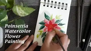 Watercolor flower painting Poinsettia | Watercolor floral Christmas card simple art ideas