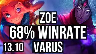 ZOE vs VARUS (MID) | Quadra, 68% winrate, 18/4/15, Legendary | KR Master | 13.10