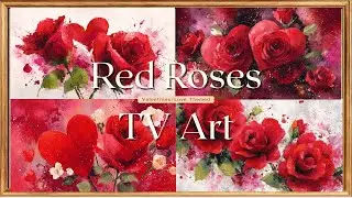 Deep Red Hearts Framed TV Art | 4 Watercolour Paintings Blooming Roses | 4K 1.5hr +