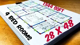 28 x 48 house design with 4 bedrooms II 28 x 48 ghar ka naksha II 4 bhk house plan